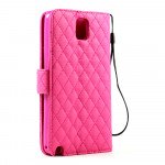 Wholesale Note 3 Quilted Flip Leather Wallet Case w Stand and Strap (Hot Pink)